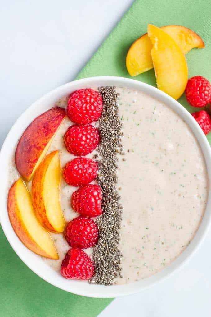 How To Build A Peach Raspberry Spinach Smoothie Bowl