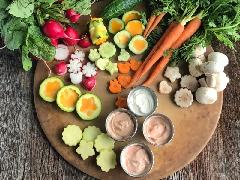 How To Make Fun Shaped Fruit Veggies cut into shapes on cutting board